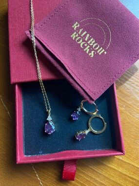 14k Gold Amethyst Necklace and Earrings